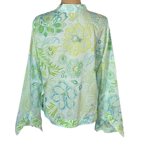 VTG Victoria’s Secret Boho Floral Top Sz.M Green Fine Cotton Peasant Coastal - Picture 4 of 14